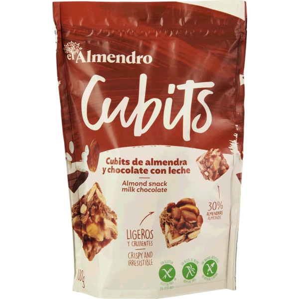 Cubits de Amêndoa e Chocolate de Leite sem Glúten embalagem 100 g