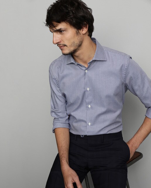 Camisa Fácil de Engomar classic estampada azul de homem