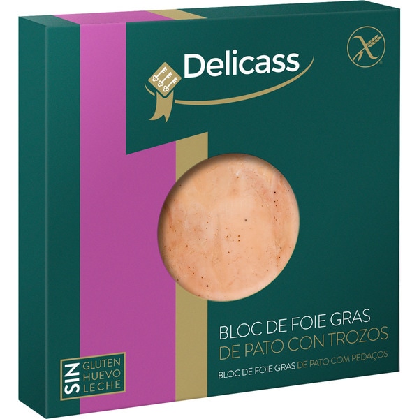 DELICASS bloc de foie gras de pato con trozos sin gluten envase 40 g