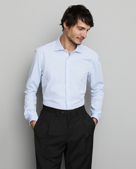 Camisa Fácil de Engomar de homem regular lisa azul