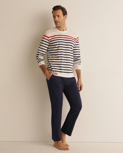 Pijama curto de malha azul de homem