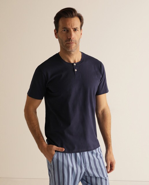 T-shirt de pijama azul de manga curta de homem