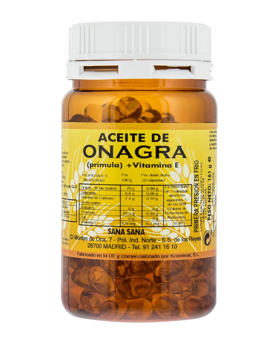 Aceite De Onagra Y Vitamina E 230 Cápsulas Aceite de Onagra + Vitamina E Sana Sana · Parafarmacia