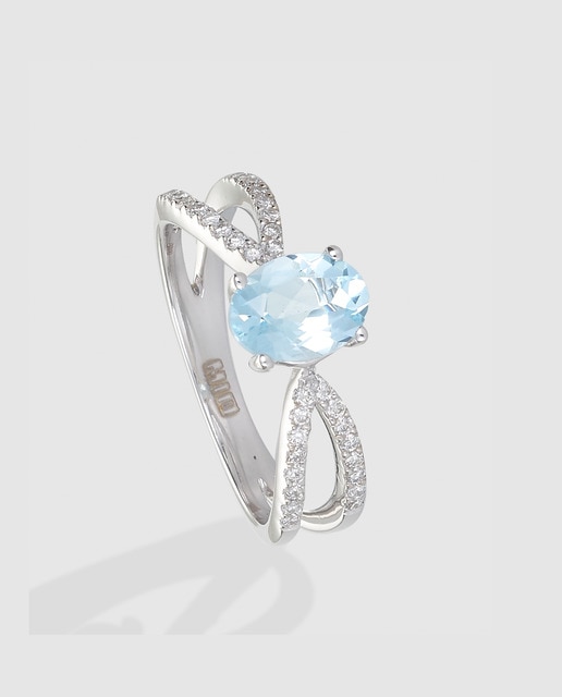 Anillo Mio de oro blanco, diamantes y topacio azul