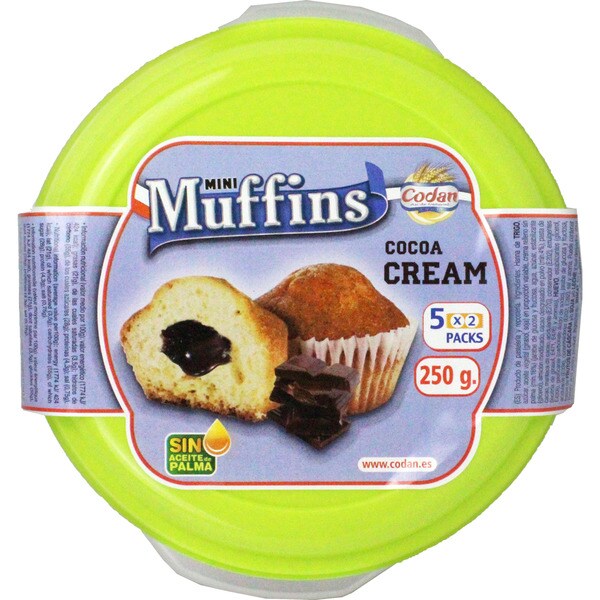 CODAN Mini Muffins rellenos de crema de cacao envase 250 g