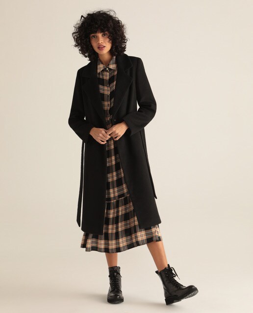 Vestido comprido aos quadrados com manga comprida