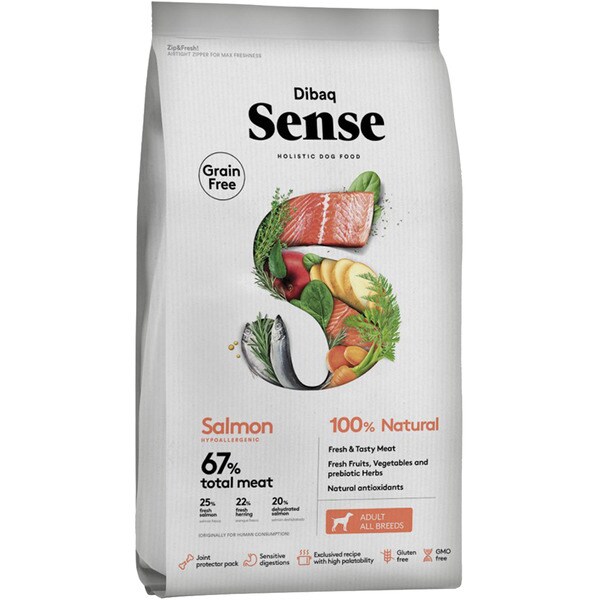 Sense Trockenfutter für ausgewachsene Hunde aller Größen No Grain mit Lachs Sack 12 kg