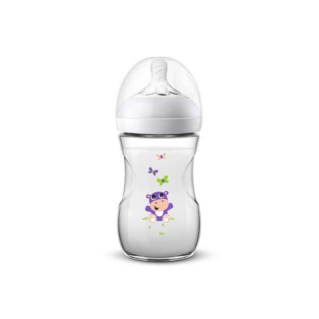 Biberón Anticólicos Tetina Silicona Philips Avent Natural Safari Hipopótamo (260 ml.) blanco