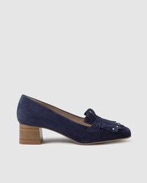 navy blue suede court shoes