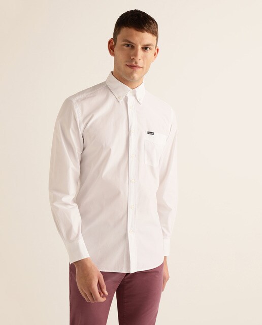 Camisa de popelina regular lisa branca de homem