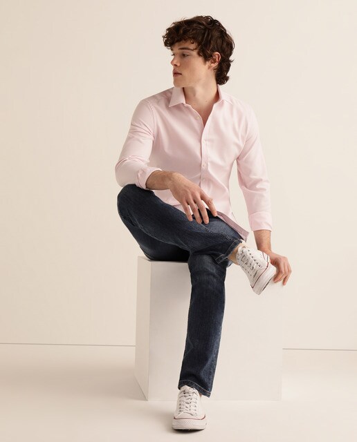 Camisa clássica Fácil de Engomar skinny lisa rosa de homem