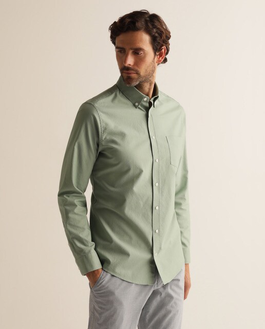 Camisa slim lisa verde de homem