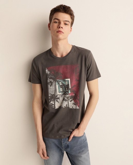 Camiseta con algodón orgánico de hombre gris oscuro de manga corta