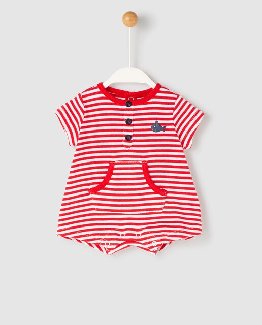red and white striped romper baby