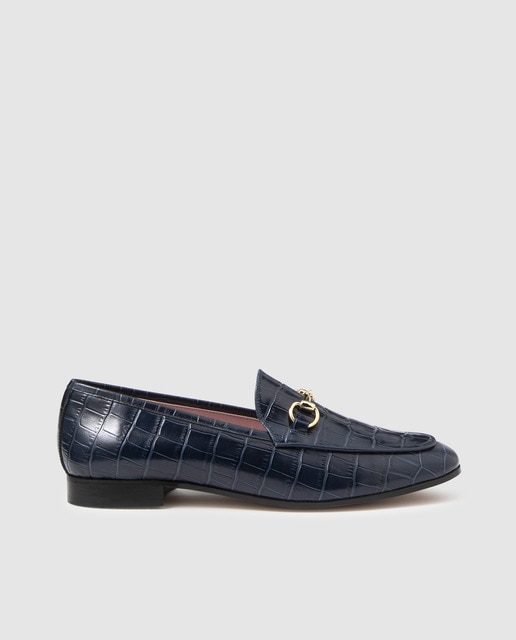 Mocassins em pele gravada azul-marinho