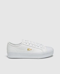 lacoste white and gold trainers