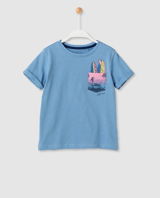 Boys' blue surf print T-shirt 