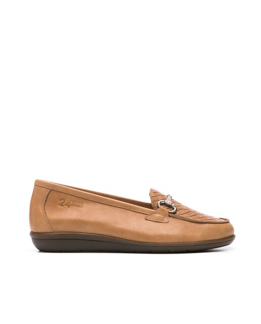 Mocassins de mulher 24HRS de pele polida em castanho
