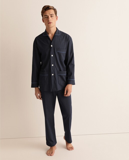 Pijama comprido de malha azul