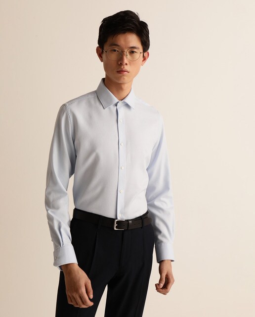 Camisa clássica Fácil de Engomar slim lisa de homem azul-claro