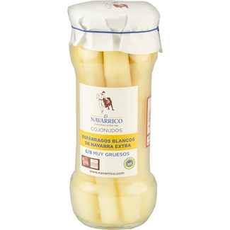 EL NAVARRICO Cojonudos espárragos blancos extra 6-8 frutos IGP Espárrago de Navarra frasco 205 g neto escurrido