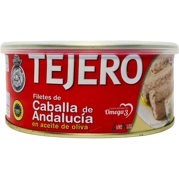 TEJERO filetes de caballa IGP de Andalucía en aceite de oliva lata 618 g neto escurrido 