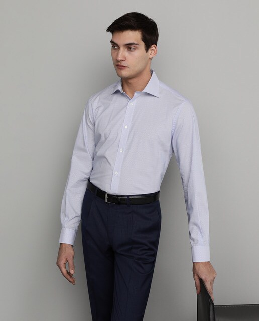 Camisa dobby Fácil de Engomar clássica estampada azul de homem