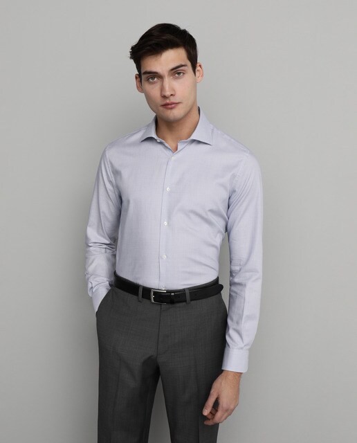 Camisa Fácil de Engomar regular com micro estampado azul