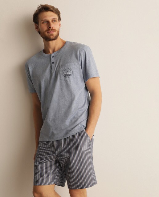 Pijama curto combinado azul de homem