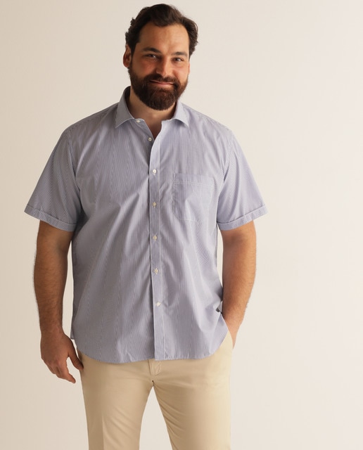 Camisa formal clássica azul às riscas tamanhos grandes