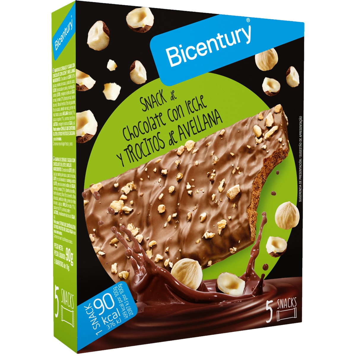 Chocolate and chopped hazelnut snack 5pack case 90 g · BICENTURY