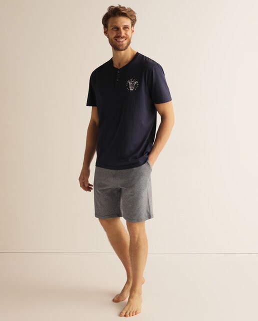 Calções de pijama de homem de malha azuis
