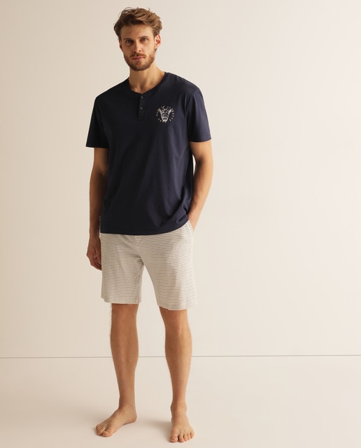 Calções de pijama de homem de malha azuis