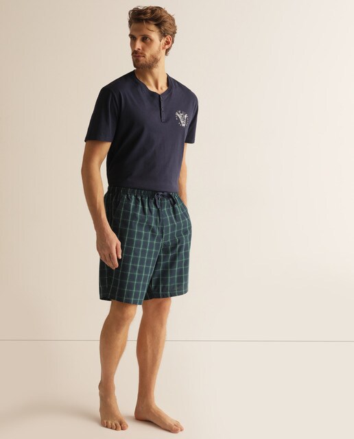 Calções de pijama de tecido azuis de homem