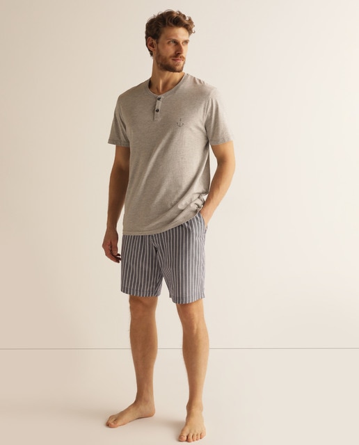 Calções de pijama de tecido azuis de homem