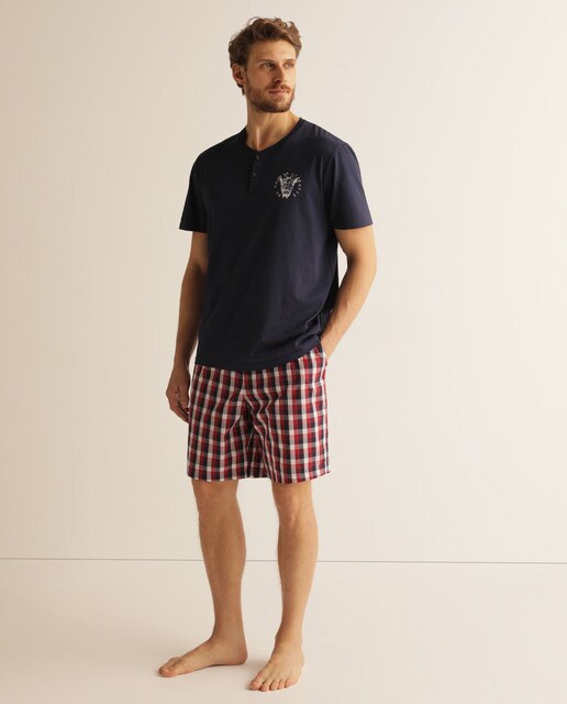 Calções de pijama de tecido bicolor de homem