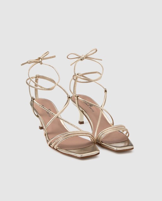 gold leather high heel sandals