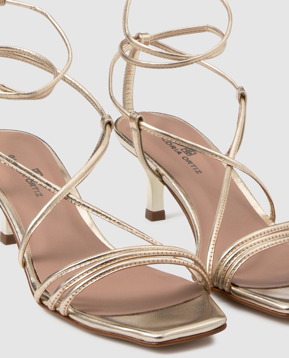 gold leather high heel sandals