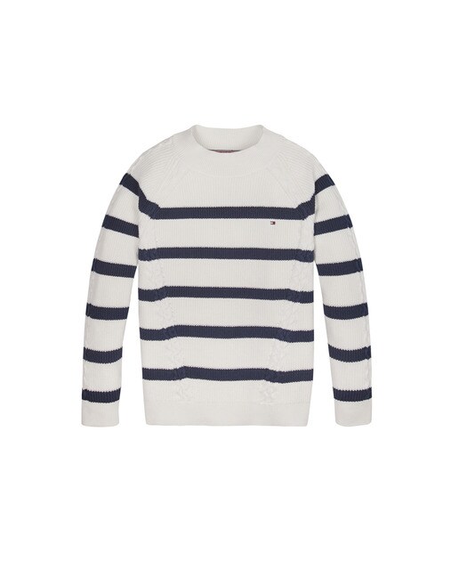 navy blue and white sweater