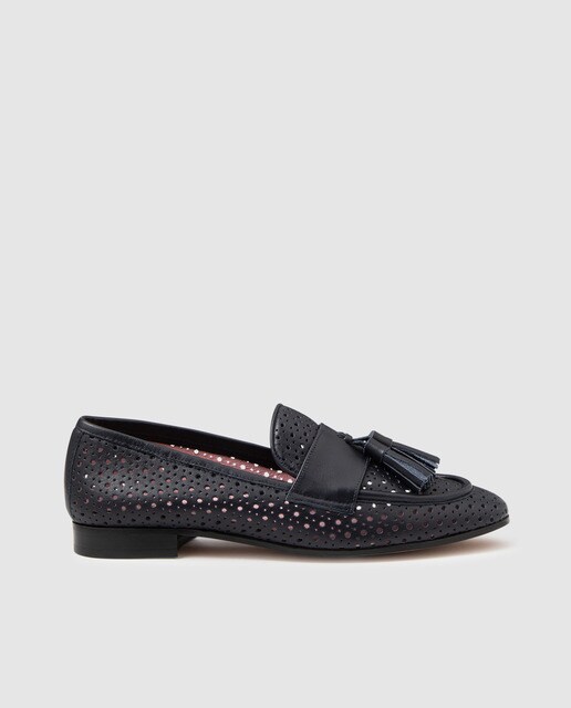 Mocassins em pele perfurada azul-marinho