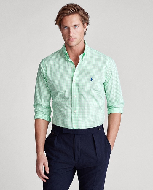 Camisa de popelina regular de homem aos quadrados verde