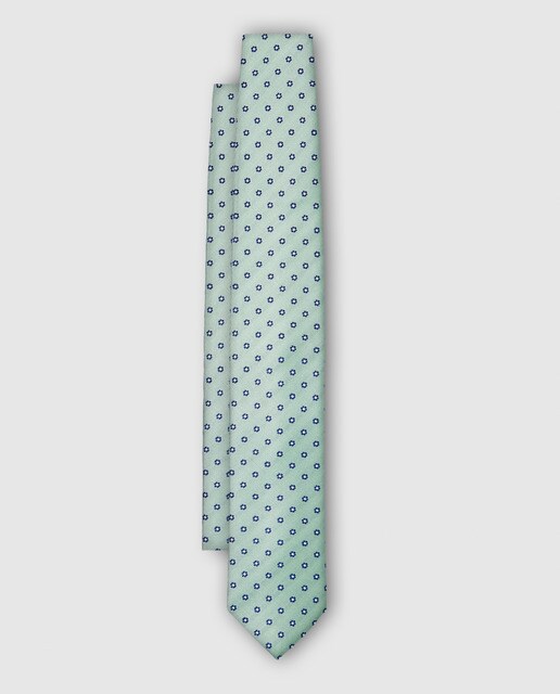 Gravata de seda verde com estampado floral