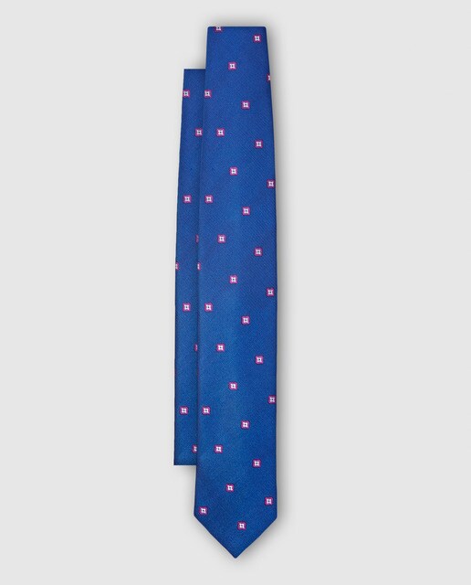 Gravata de seda azul royal com estampado de micro medalhões