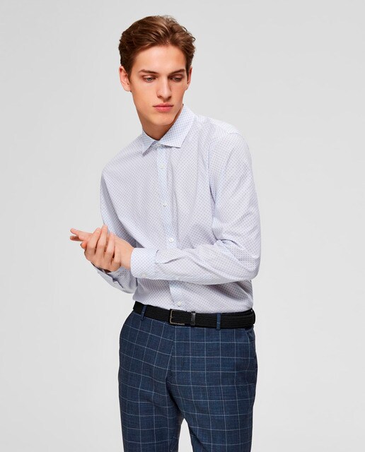 Camisa em algodão orgânico slim estampada branca