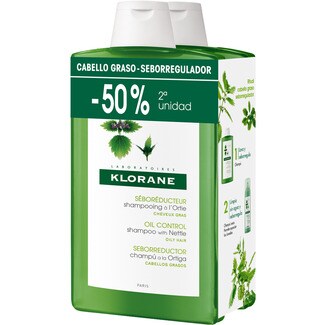 KLORANE champú tratante seborregulador al extracto de Ortiga pack 400+400 ml für fettiges Haar