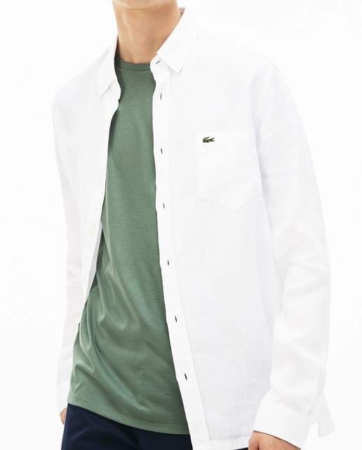 lacoste white linen shirt