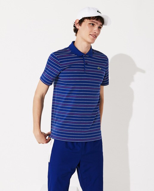 Pólo piqué de homem regular azul de manga curta