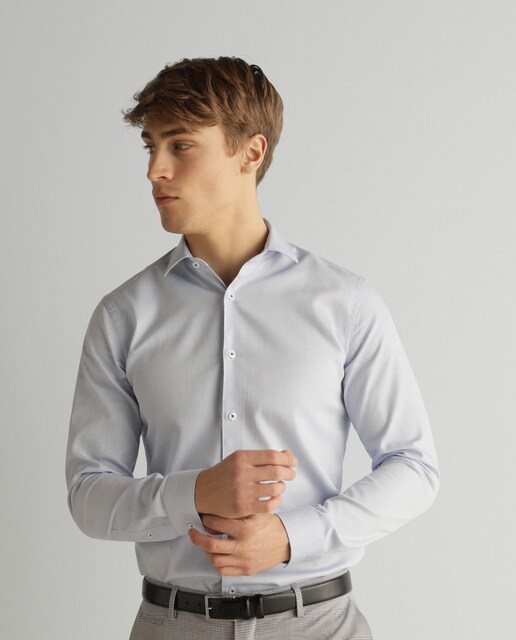 Camisa clássica slim de homem estampada azul-claro