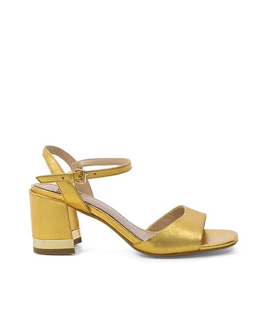 Sandálias de tacão em pele metalizada douradas