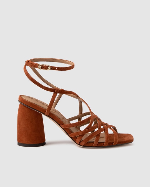 Sandálias de tacão em camurça laranja